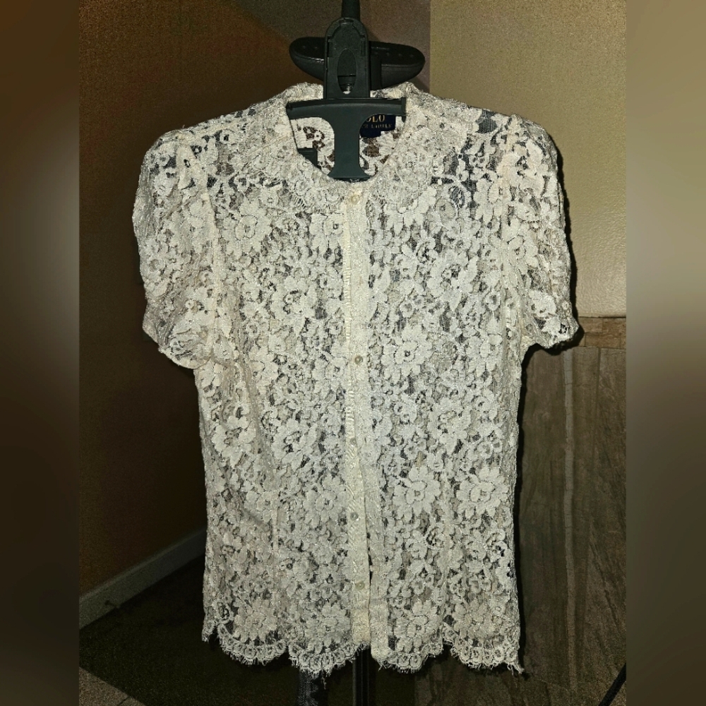 Polo Ralph LAUREN Cream Lace Blouse, SZ S
